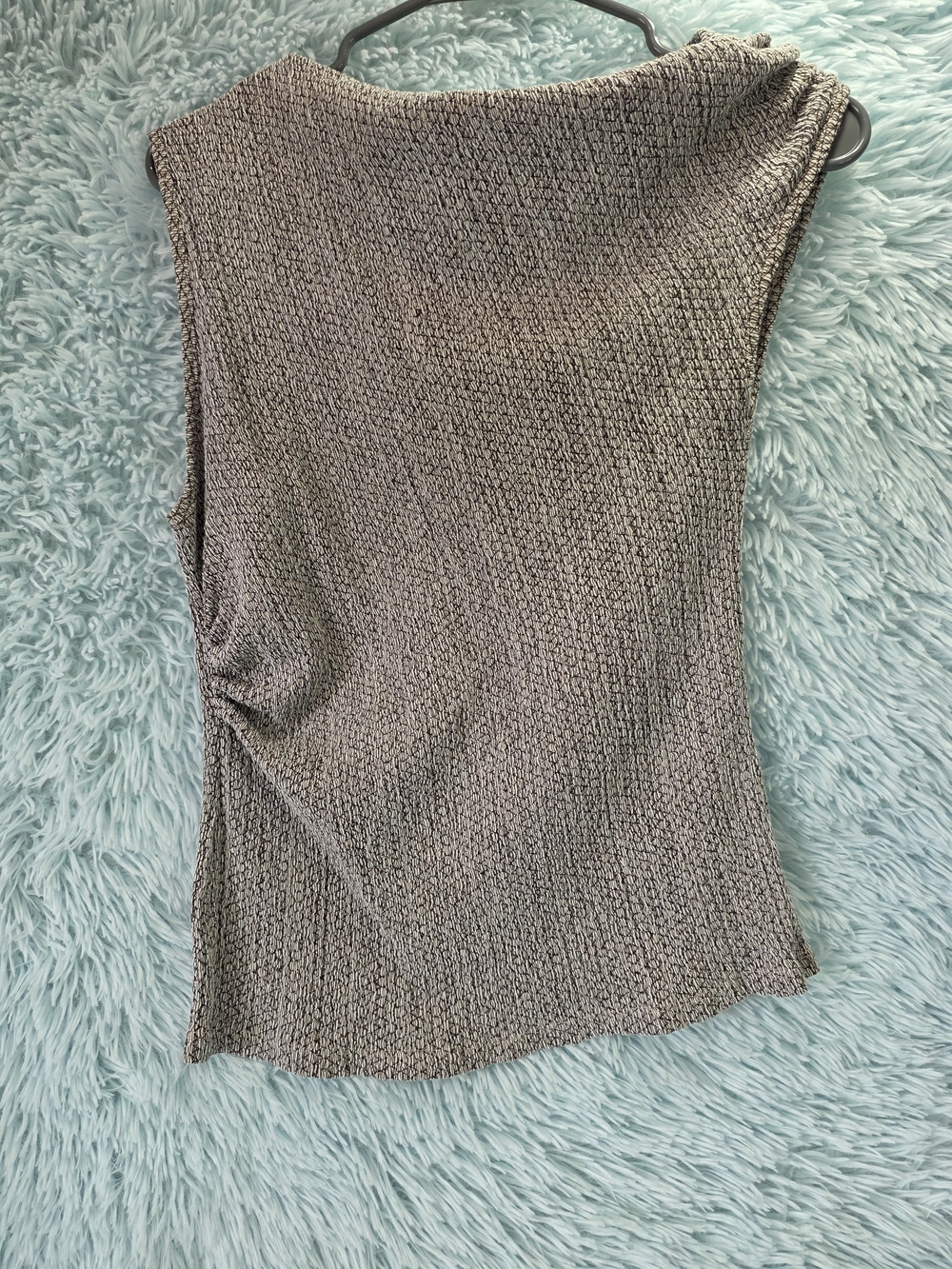 Zara Neutral Taupe Textured Knit Sleeveless Top -‎ Ruched Side - Size L